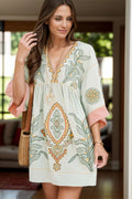 Beautiful women's summer retro loose V-neck dress