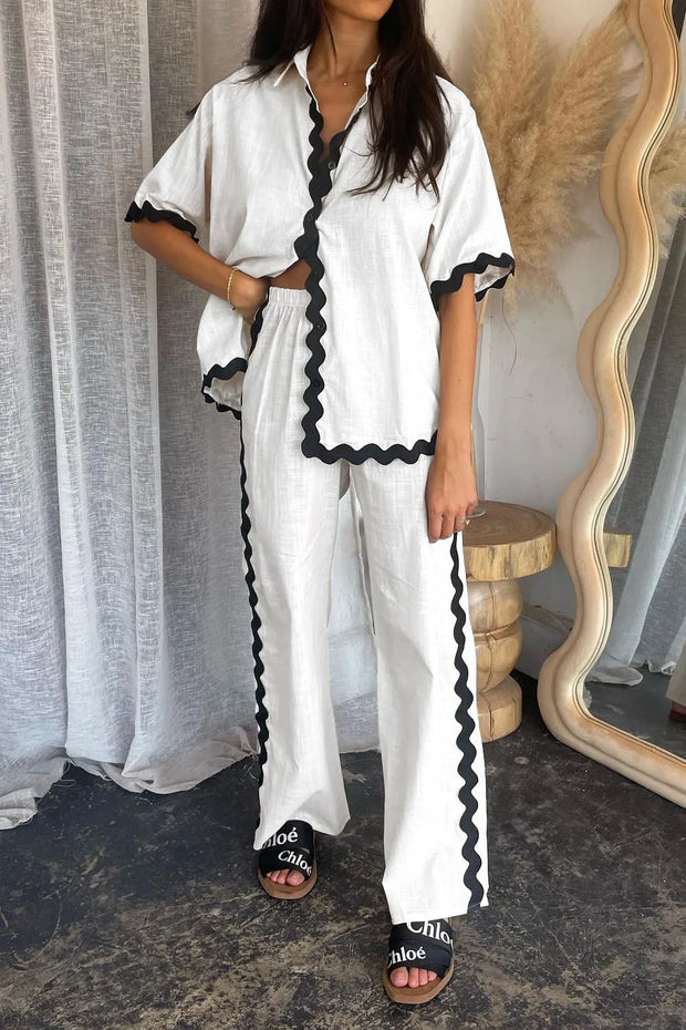 Contrast Trim Half Sleeve Top and Pants Set
