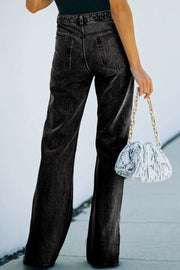 Washed split waist denim pants with a mid rise temperament casual pants