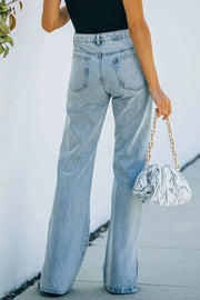 Washed split waist denim pants with a mid rise temperament casual pants