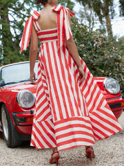 Striped Square Neck Wide Strap Dress